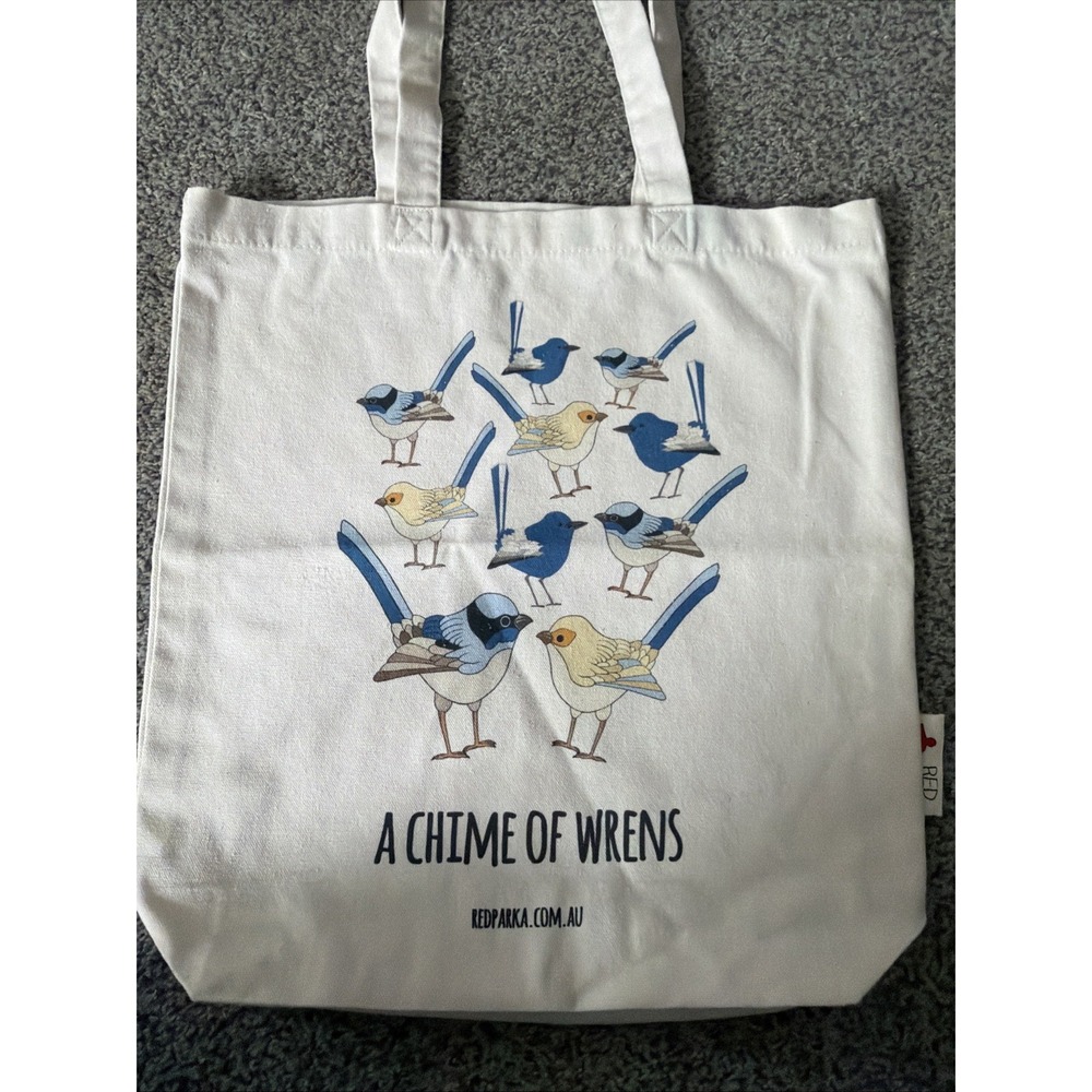 Red Parka Tote Bag "A Chime Of Wrens" 15x16"